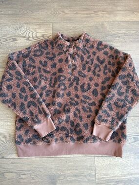 Grayson Threads Cozy Leopard Print Quarter-Zip Pullover